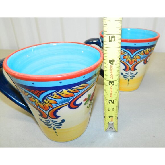 Euro Ceramica Mugs Set of 2 Zanzibar Coffee Tea Stoneware Hand Painted Floral - Picture 3 of 9